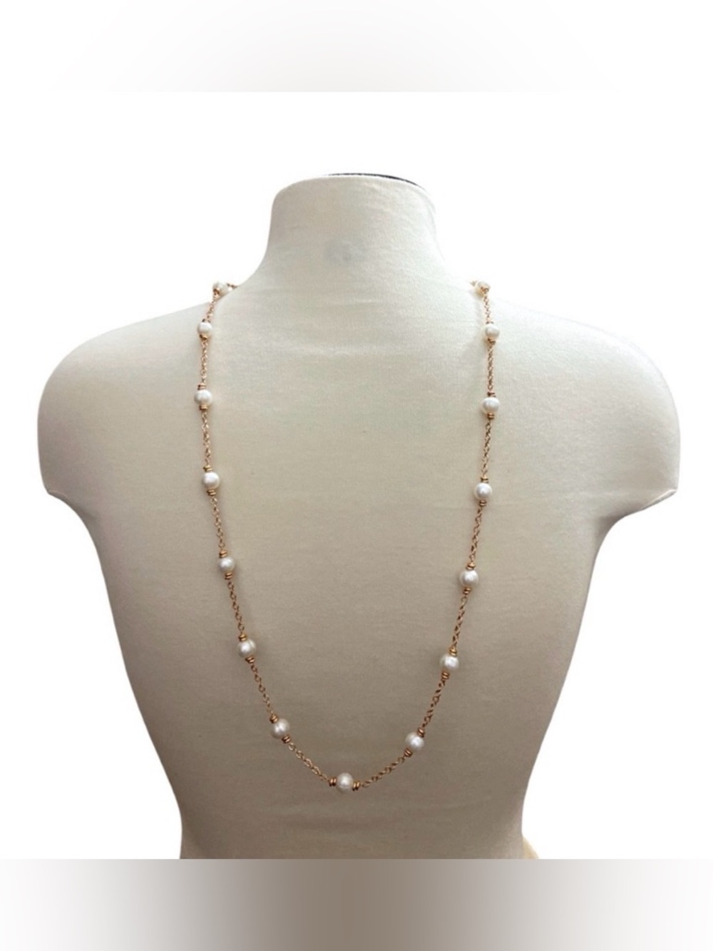 Vintage‎ Honora Bronze 925 H Italy Cultured White Pearl Chain Necklace 17” Long